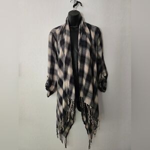 Black and White Chevron Poncho with Fringe